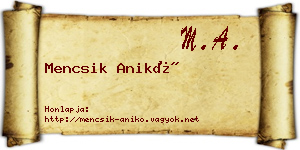 Mencsik Anikó névjegykártya