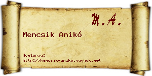Mencsik Anikó névjegykártya